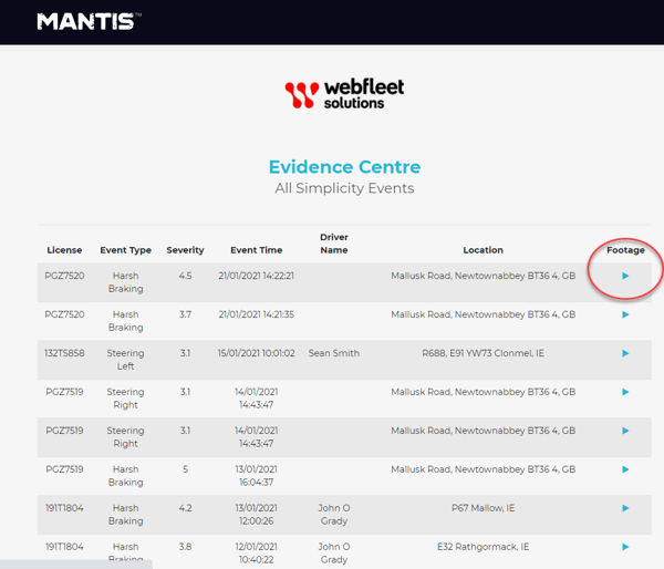 Webfleet evidence centre report